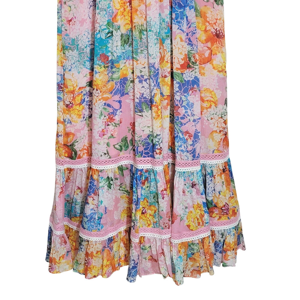 Anthropologie Bhanuni By Jyoti Yuko Floral Beaded Halter Maxi Dress Pink Blue 4 - Picture 12 of 16